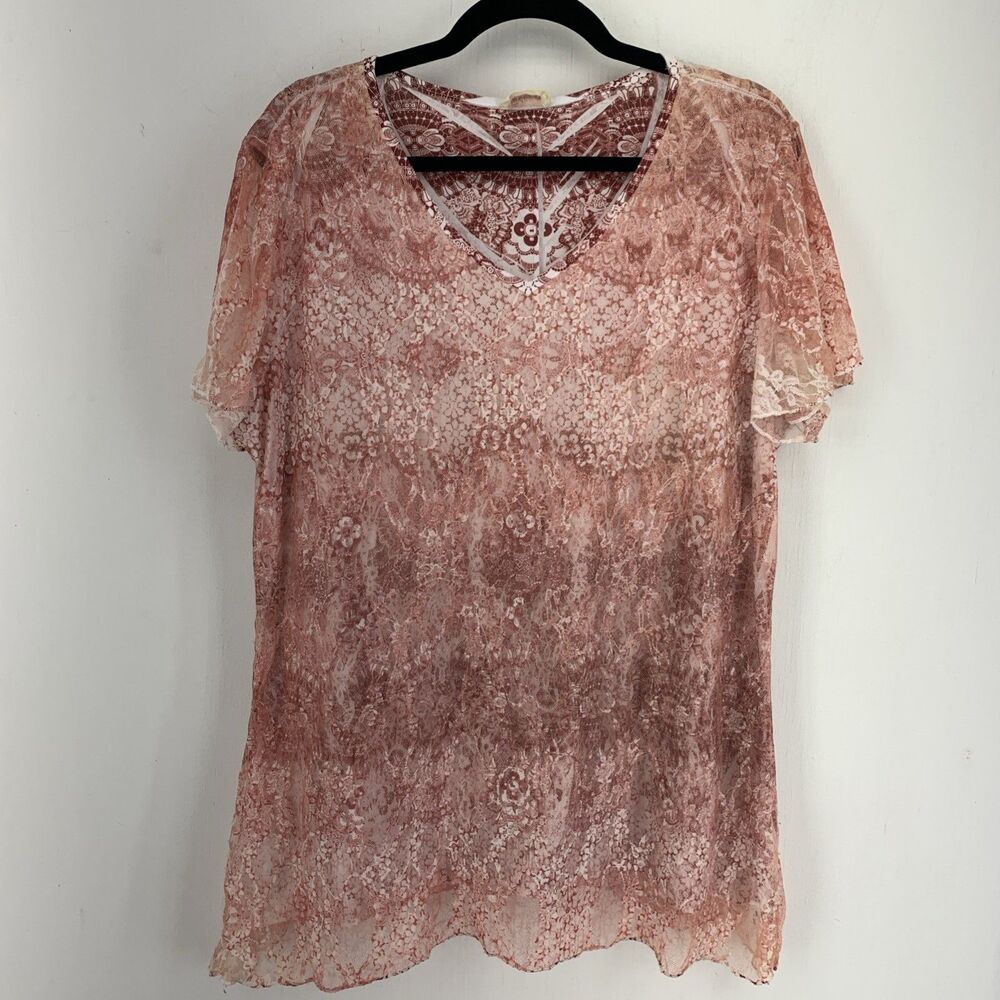 Vintage Womens XL Tunic Top Whimsygoth Fairy 90’s Y2K Mesh Flowy Grunge Pink